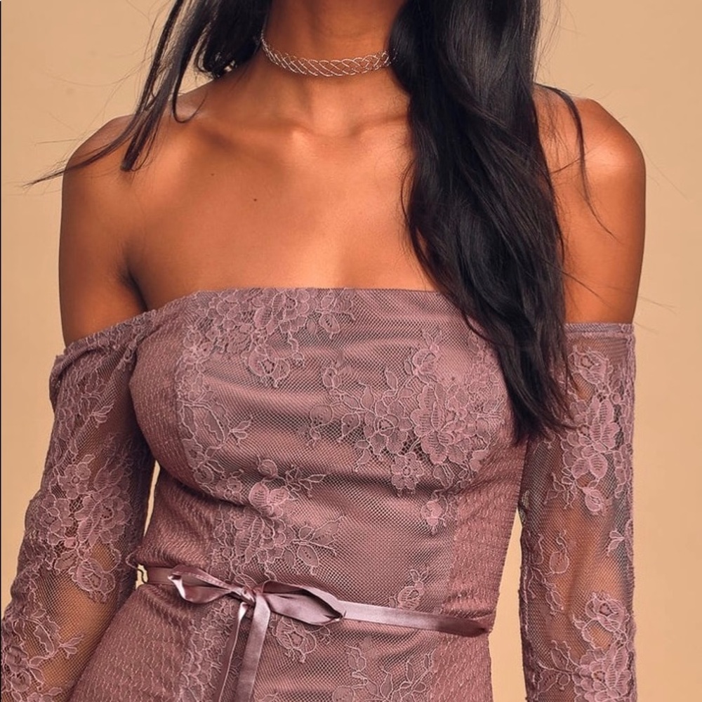 NWT Dusty purple lace off the shoulder mini dress - Picture 5 of 7